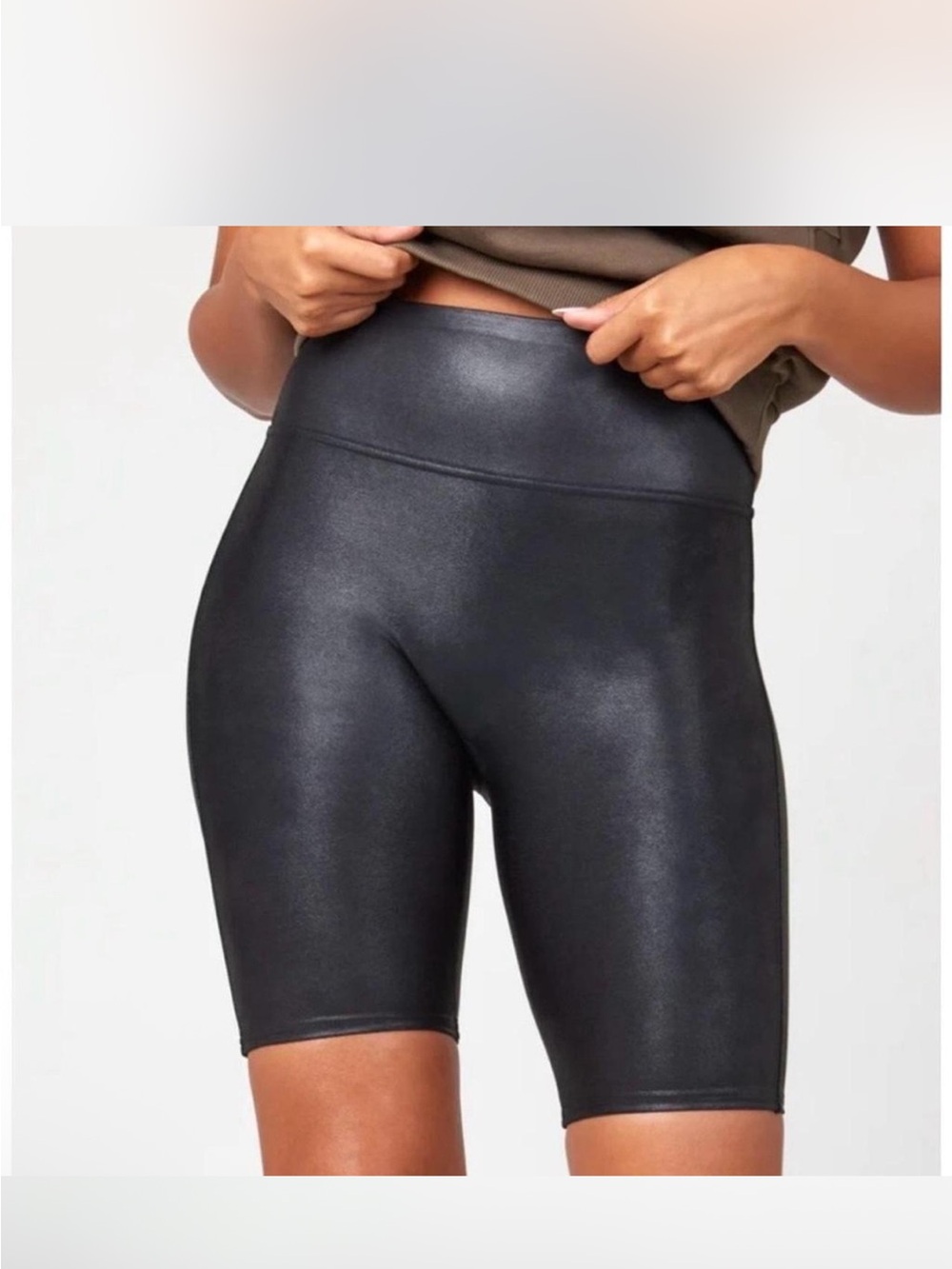 SPANX Faux Leather High-Waist Bike Shorts - Black Size Medium